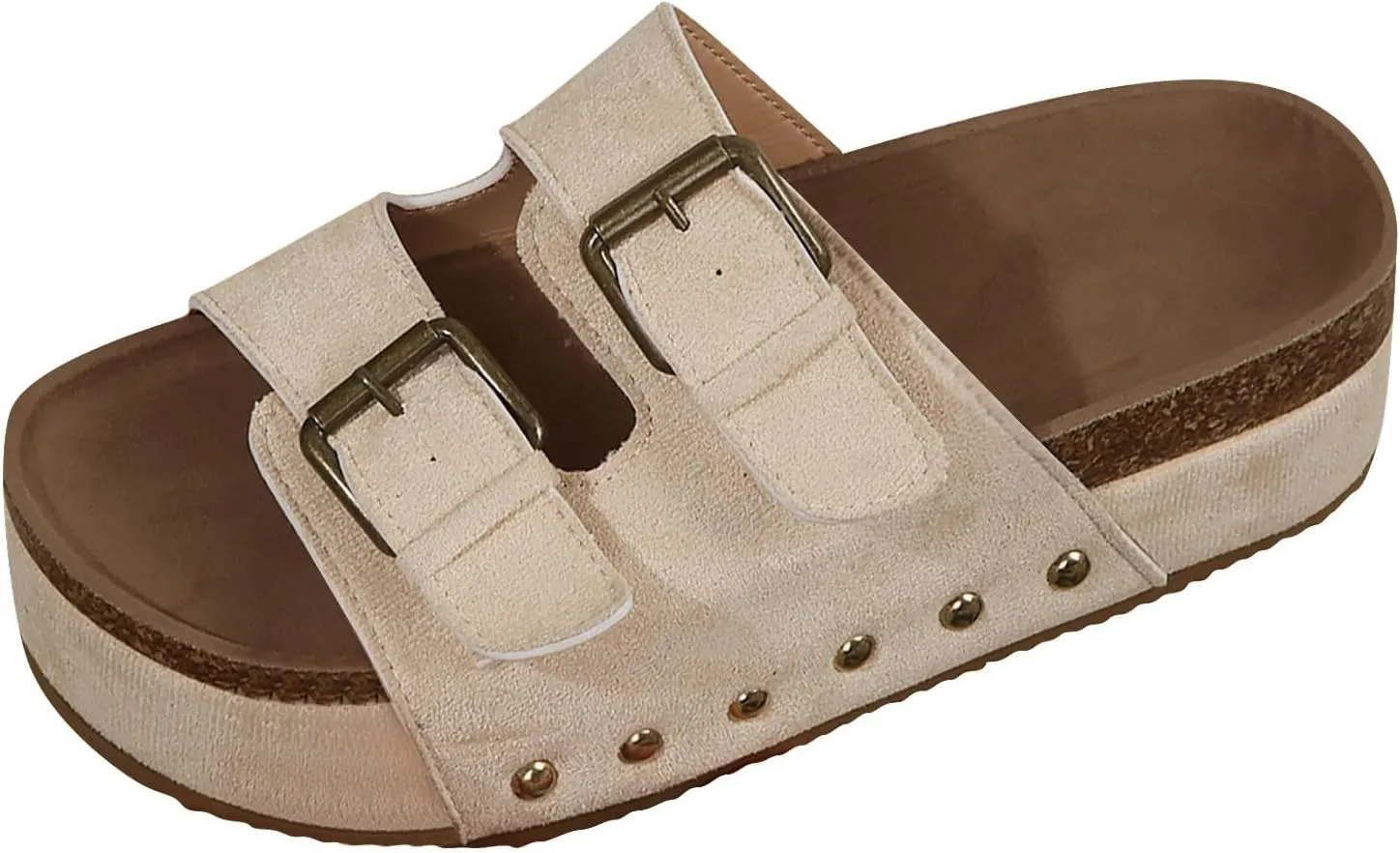 AMDBEL Sandals for Women 2024,Women's Cork Platform Sandals Slip on Mules and Clogs Double Buckle Straps Summer Slipper Shoes