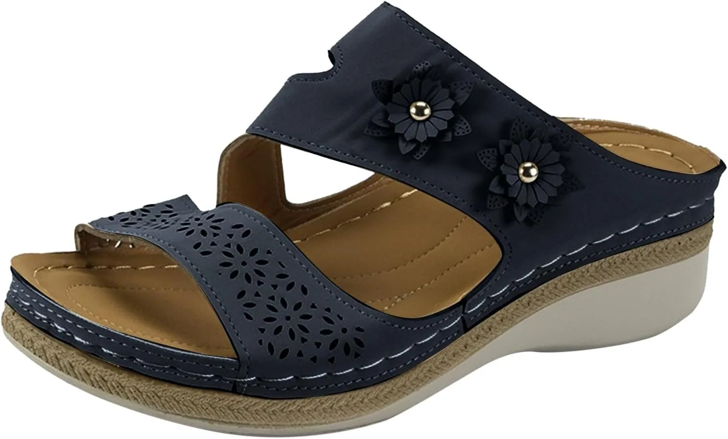 AMDBEL Wedge Sandals For Women Comfortable, Bunion Sandals for Women Orthopedic Sandals for Women Dressy Wide Width Summer Comfortable Walking Sandals with Arch Support Orthotic Slides Shoes