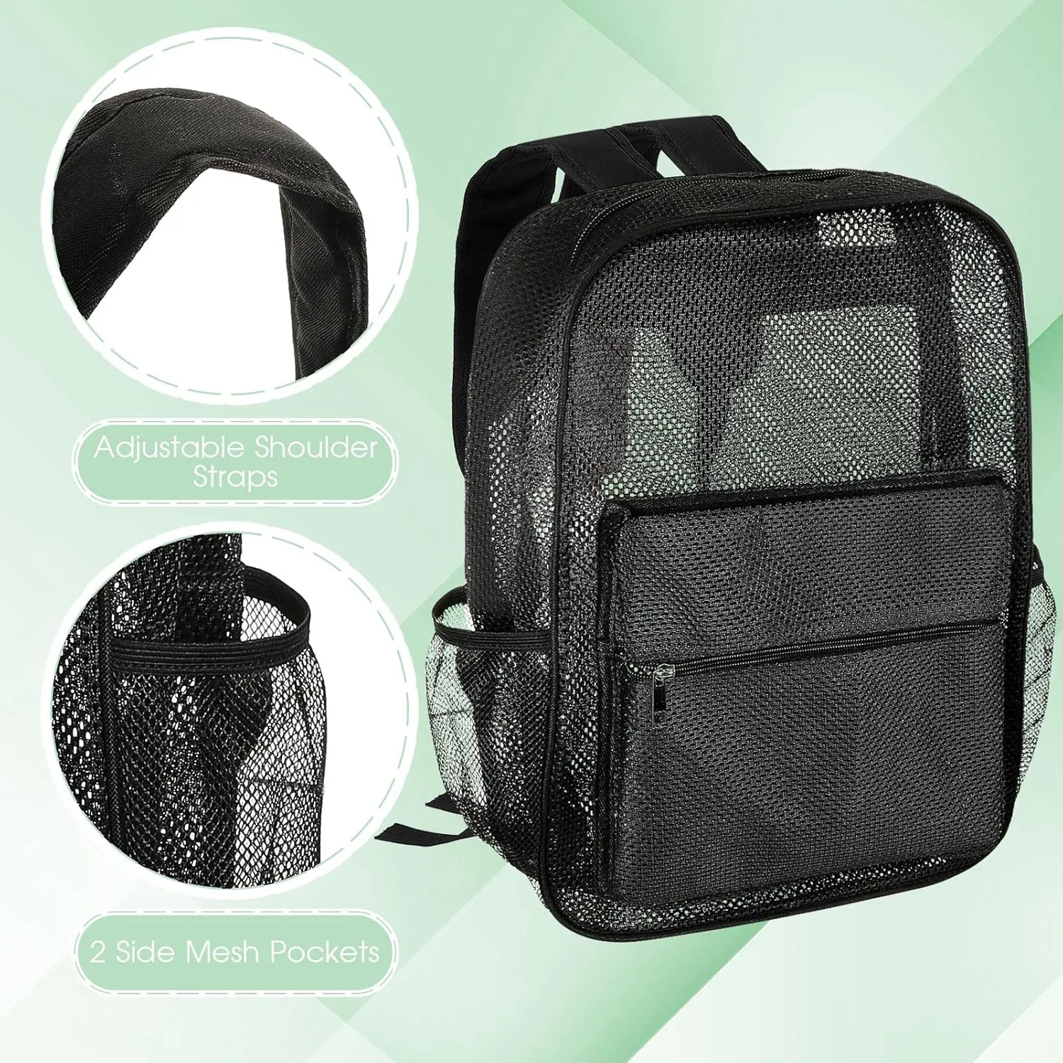 Amylove 6 Pcs Mesh Backpacks Bulk 17 Inch See Through Backpack in Bulk Heavy Duty Beach Bag for Sports Travel (Black)