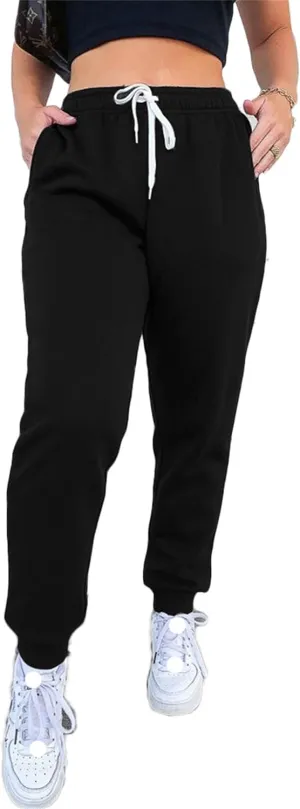 Andongnywell Womens Solid Color High Waist Joggers Sweatpants Drawstring Track Long Pants with Pockets Trousers