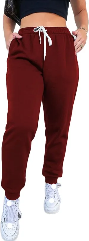 Andongnywell Womens Solid Color High Waist Joggers Sweatpants Drawstring Track Long Pants with Pockets Trousers