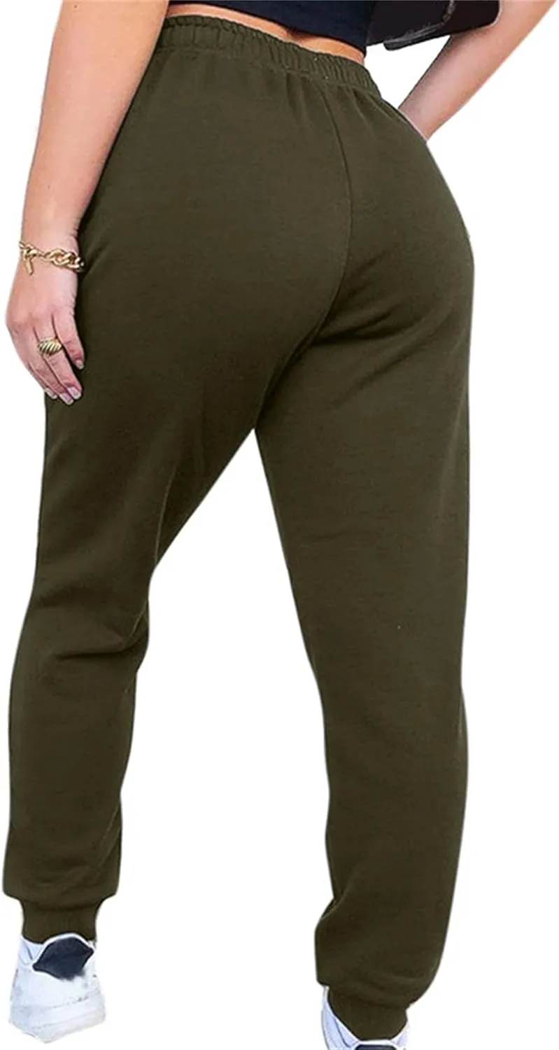 Andongnywell Womens Solid Color High Waist Joggers Sweatpants Drawstring Track Long Pants with Pockets Trousers