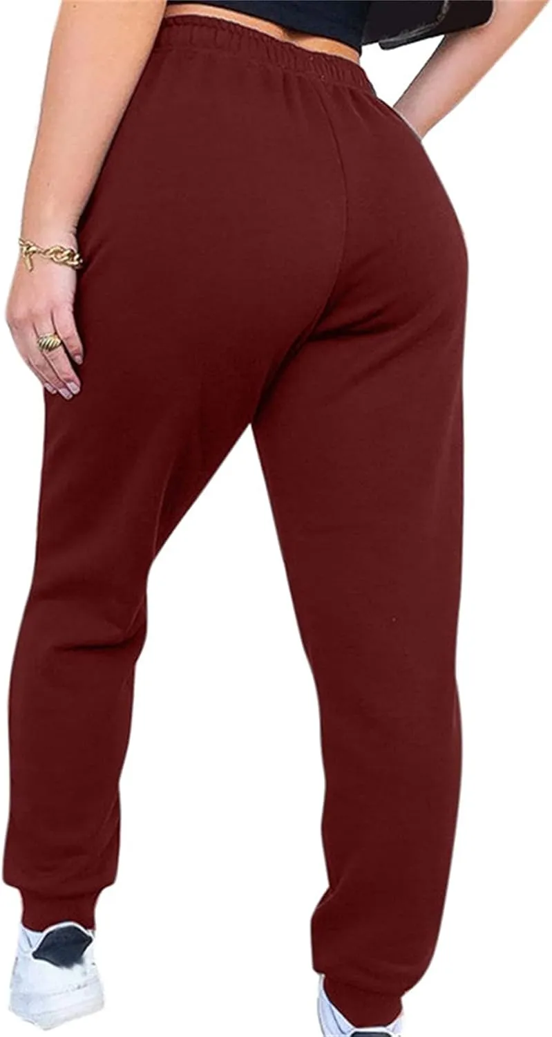 Andongnywell Womens Solid Color High Waist Joggers Sweatpants Drawstring Track Long Pants with Pockets Trousers