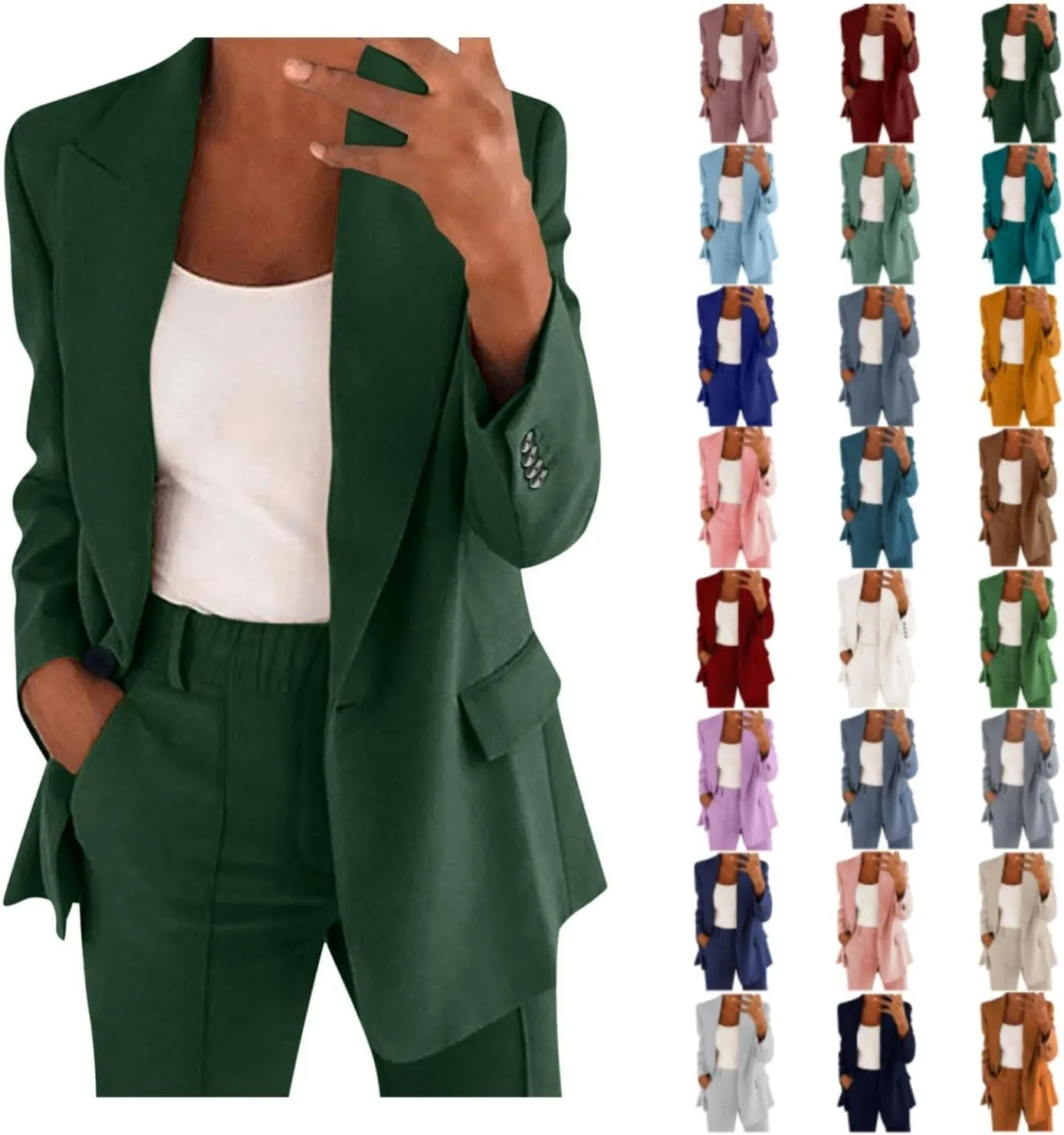 Aniywn Blazer Sets Women 2 Piece Outfits Dressy Business Work Jacket Outfits Casual Pant Suits Plus Size Wide Pants Suit Set