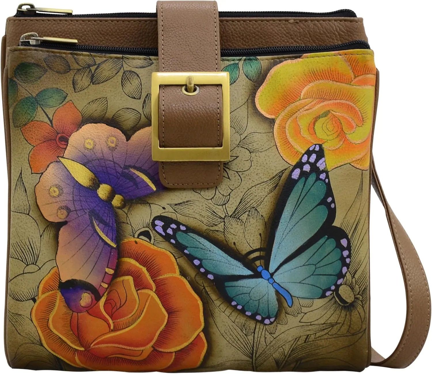 Anna by Anuschka Genuine Leather Travel Organizer, Triple Compartment - Hand-Painted Original Artwork
