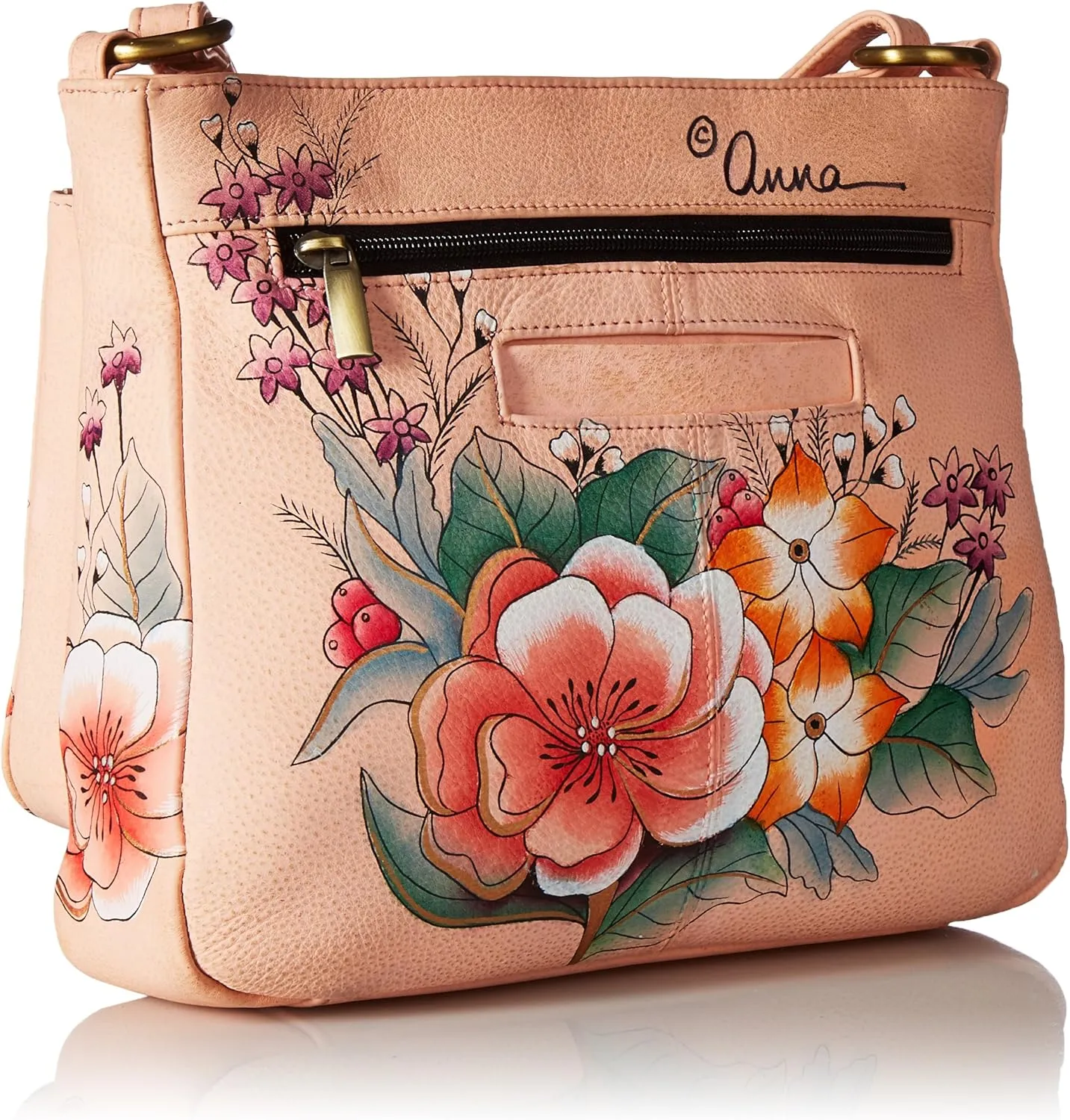 Anna by Anuschka Hand Painted Womens Genuine Leather Medium Crossbody Handbag,
