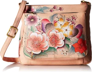 Anna by Anuschka Hand Painted Womens Genuine Leather Medium Crossbody Handbag,