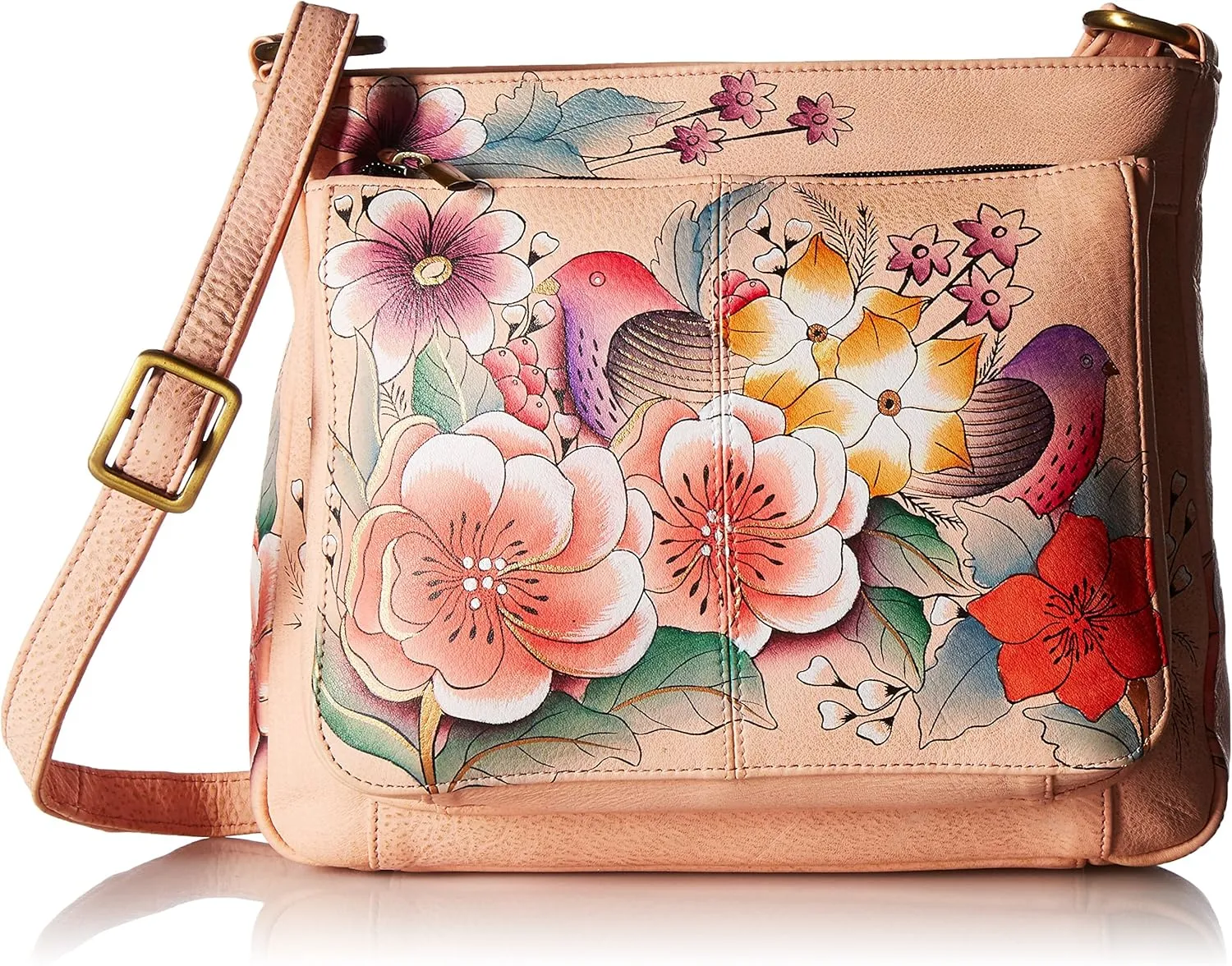 Anna by Anuschka Hand Painted Womens Genuine Leather Medium Crossbody Handbag,