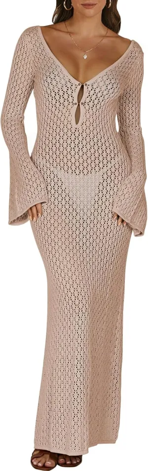 ANRABESS Women Swimsuit Swim Crochet Cover Up Knit Bathing Suit Swimwear 2025 Summer Bodycon Beach Dress Vacation Clothes