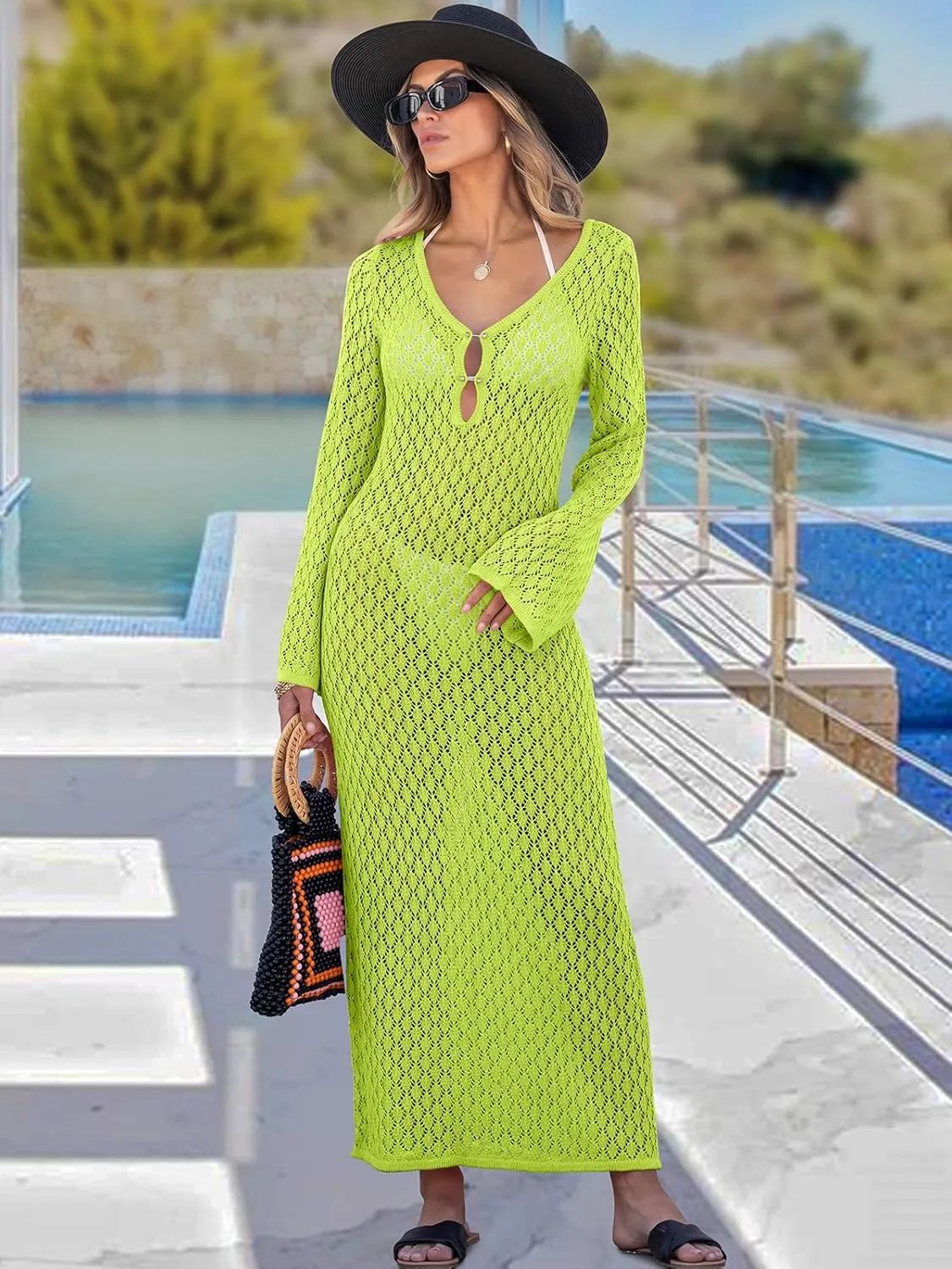 ANRABESS Women Swimsuit Swim Crochet Cover Up Knit Bathing Suit Swimwear 2025 Summer Bodycon Beach Dress Vacation Clothes