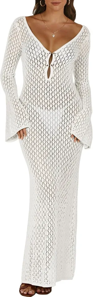 ANRABESS Women Swimsuit Swim Crochet Cover Up Knit Bathing Suit Swimwear 2025 Summer Bodycon Beach Dress Vacation Clothes