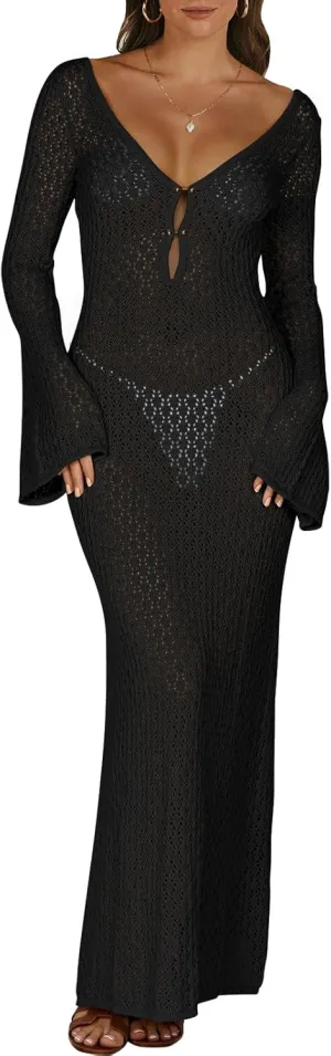 ANRABESS Women Swimsuit Swim Crochet Cover Up Knit Bathing Suit Swimwear 2025 Summer Bodycon Beach Dress Vacation Clothes