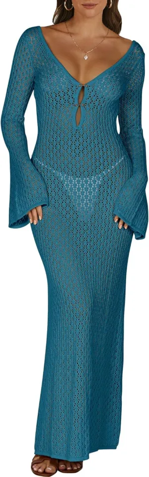 ANRABESS Women Swimsuit Swim Crochet Cover Up Knit Bathing Suit Swimwear 2025 Summer Bodycon Beach Dress Vacation Clothes