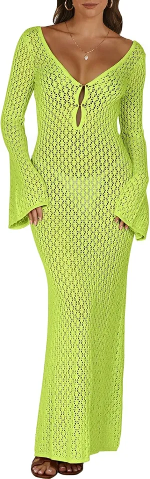 ANRABESS Women Swimsuit Swim Crochet Cover Up Knit Bathing Suit Swimwear 2025 Summer Bodycon Beach Dress Vacation Clothes