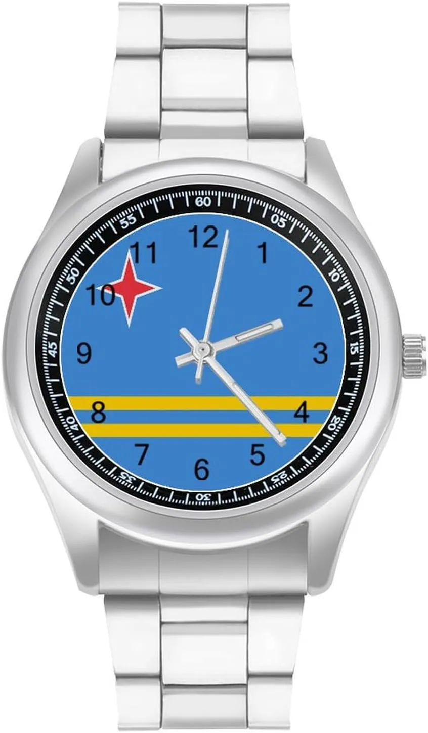 Aruba Flag Casual Wrist Watches for Men Classic Business Dress Watch Big Face for Work Gym