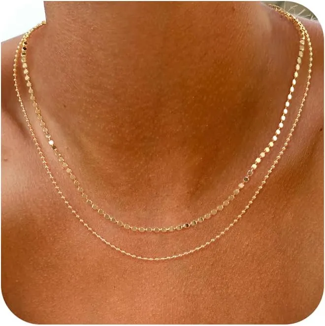 ASCOMY Layered Necklaces for Women Gold Necklace 14K Gold/Silver Plated Pendant Necklace Layered Cross Necklace Paperclip Rope Bead Box Satellite Dot Chain Necklaces Gold Choker Trendy Jewelry Gift