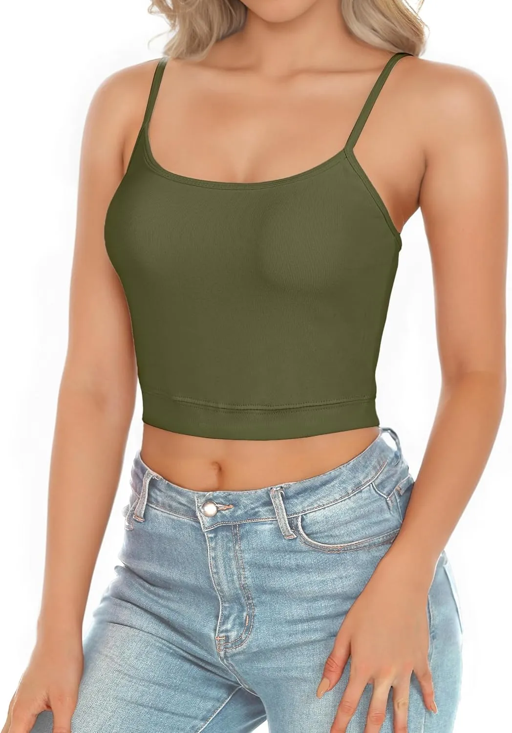 AURUZA 2Pcs Crop Tops for Women, Spaghetti Strap Camisole Tank Top, Basic Solid Going Out Top Sleeveless Shirt Summer Clothes