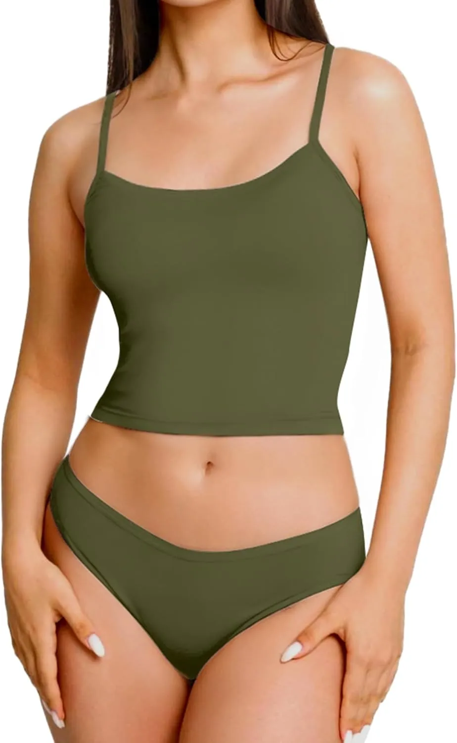 AURUZA 2Pcs Crop Tops for Women, Spaghetti Strap Camisole Tank Top, Basic Solid Going Out Top Sleeveless Shirt Summer Clothes