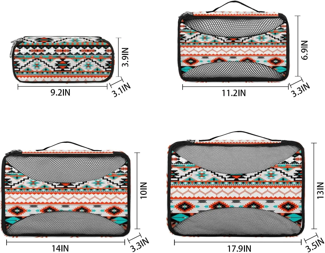 Aztec Pattern Travel Packing Cubes 4 Set, Ethnic Painted Luggage Packing Organizers Carry on Suitcase Storage Mesh Bags Accessories