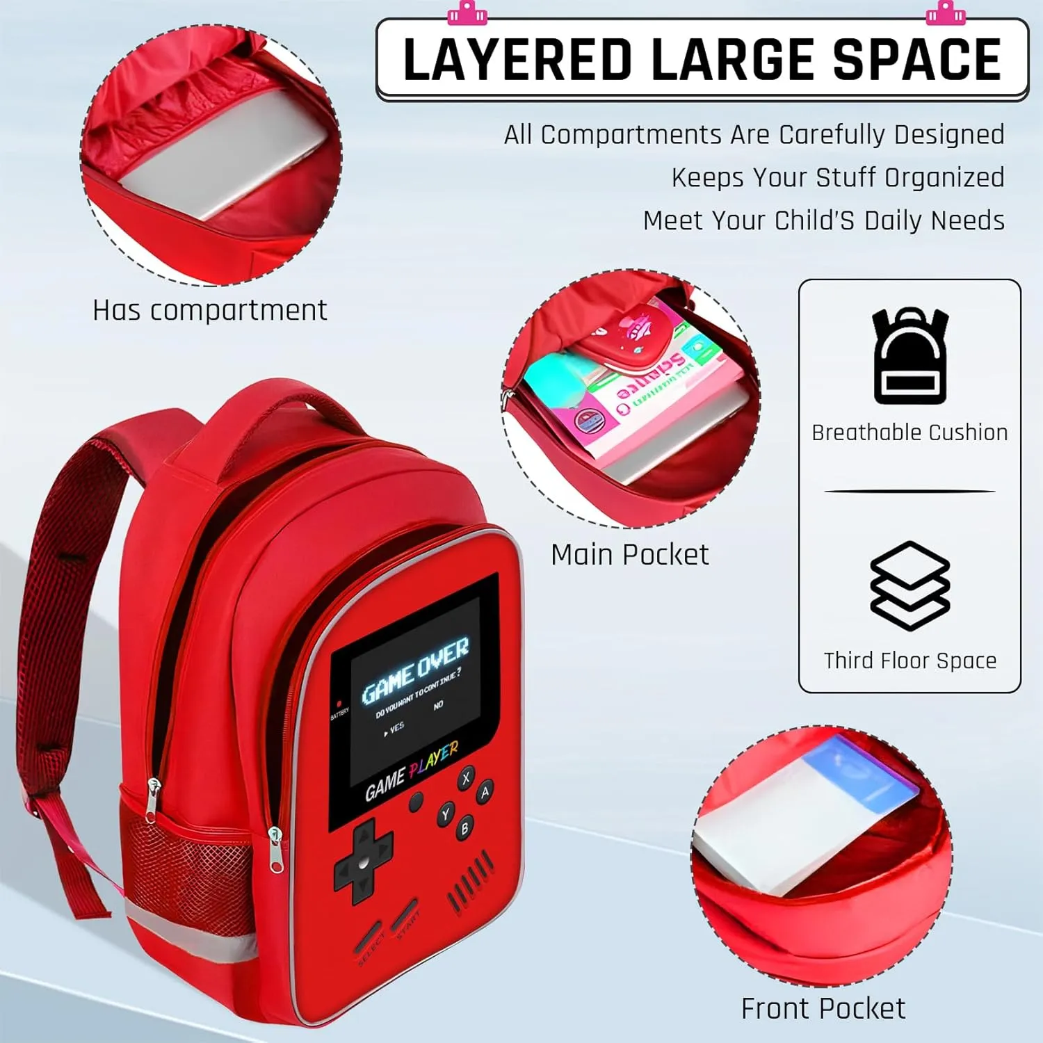 Backpack for School Boys,Gamer Boys Backpack for Elementary Middle School,Student Bookbag for Ages 6-18 Kids Children Teens,17 Video Game Bookbag Travel Back Pack