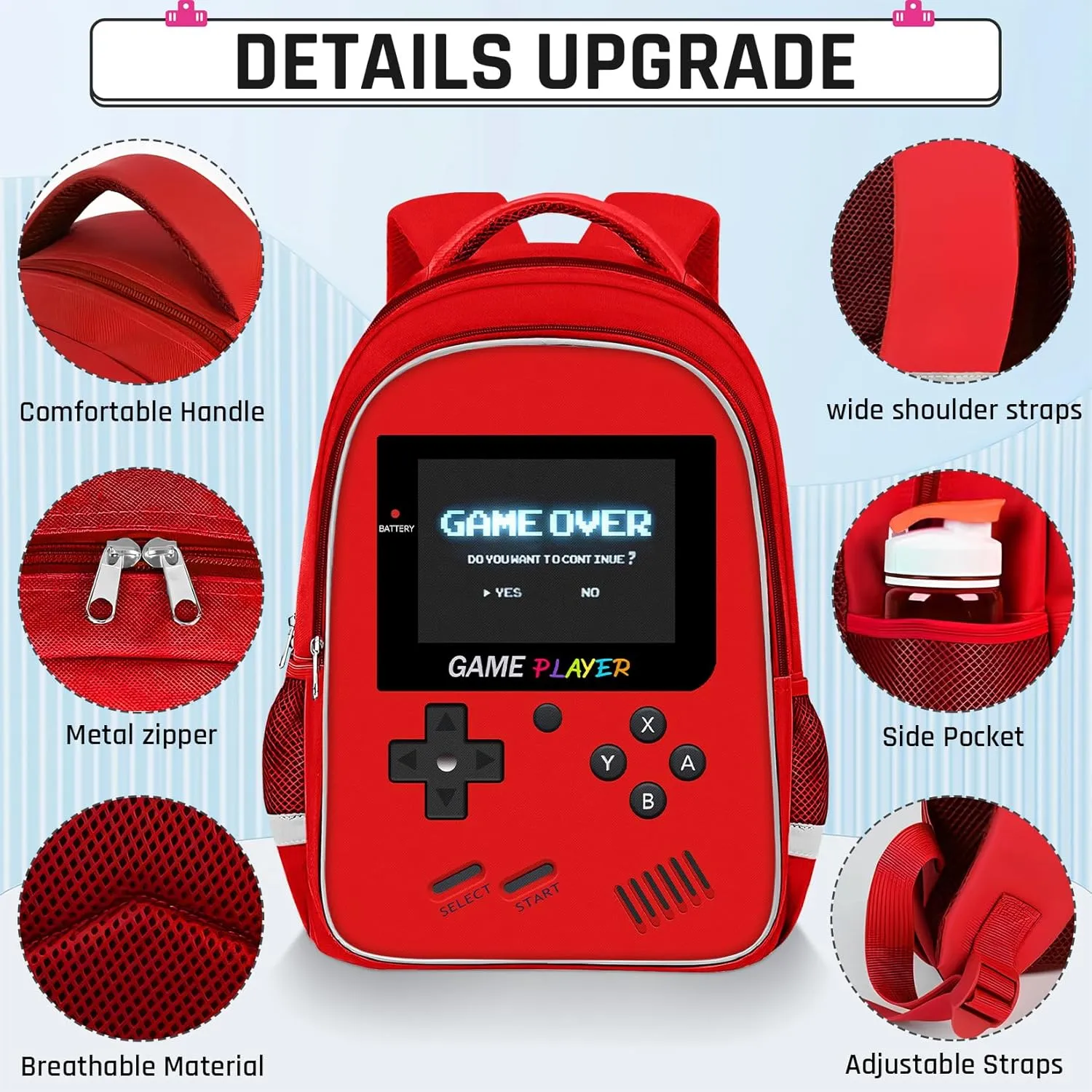 Backpack for School Boys,Gamer Boys Backpack for Elementary Middle School,Student Bookbag for Ages 6-18 Kids Children Teens,17 Video Game Bookbag Travel Back Pack