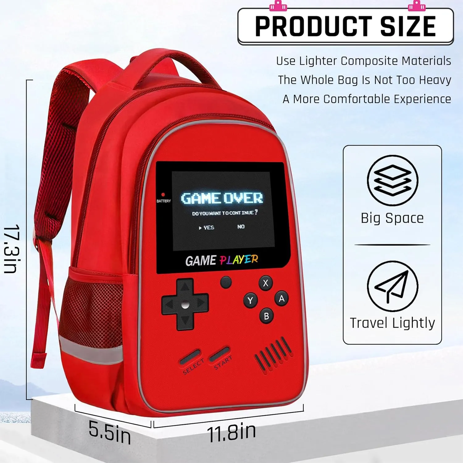 Backpack for School Boys,Gamer Boys Backpack for Elementary Middle School,Student Bookbag for Ages 6-18 Kids Children Teens,17 Video Game Bookbag Travel Back Pack