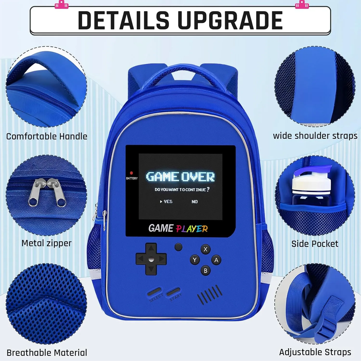 Backpack for School Boys,Gamer Boys Backpack for Elementary Middle School,Student Bookbag for Ages 6-18 Kids Children Teens,17 Video Game Bookbag Travel Back Pack
