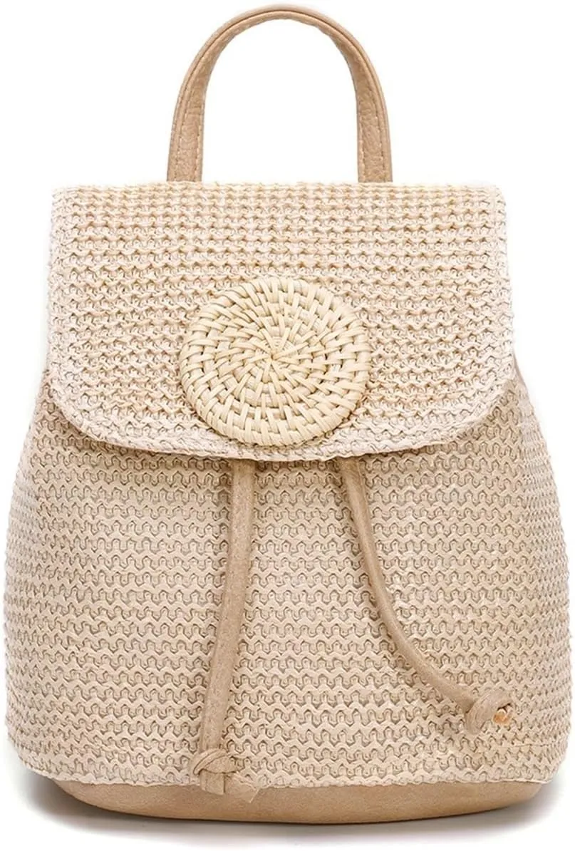 Backpack for women Women's Backpack Beach Rattan Grass Woven Backpack Women's Designer Bucket Bag Shoulder Bag