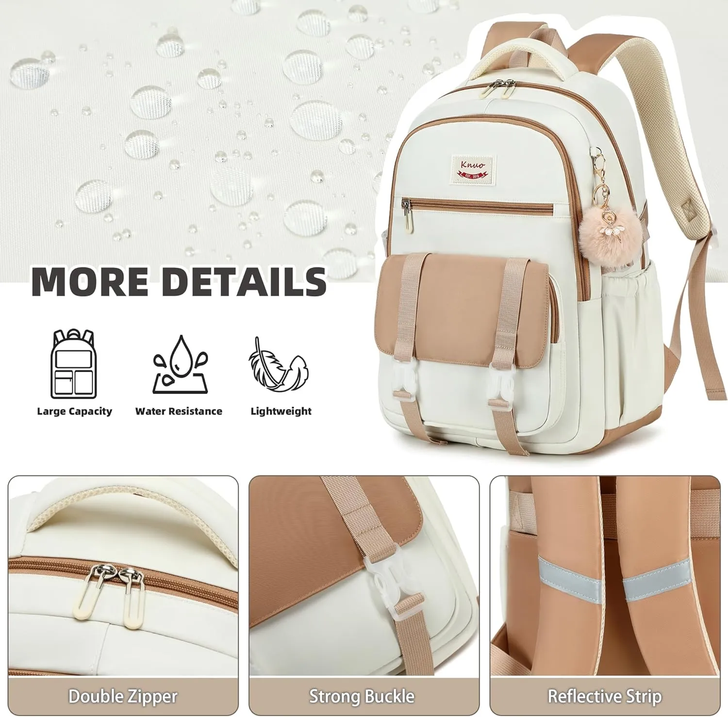 Backpacks for Girls,Laptop Bags for Women Men,3pcs Backpack with Lunch Bag Pencil Pouch Case for Teens Girl Kids Bookbag Elementary Middle School College Back Packs Student Daypack Beige Set