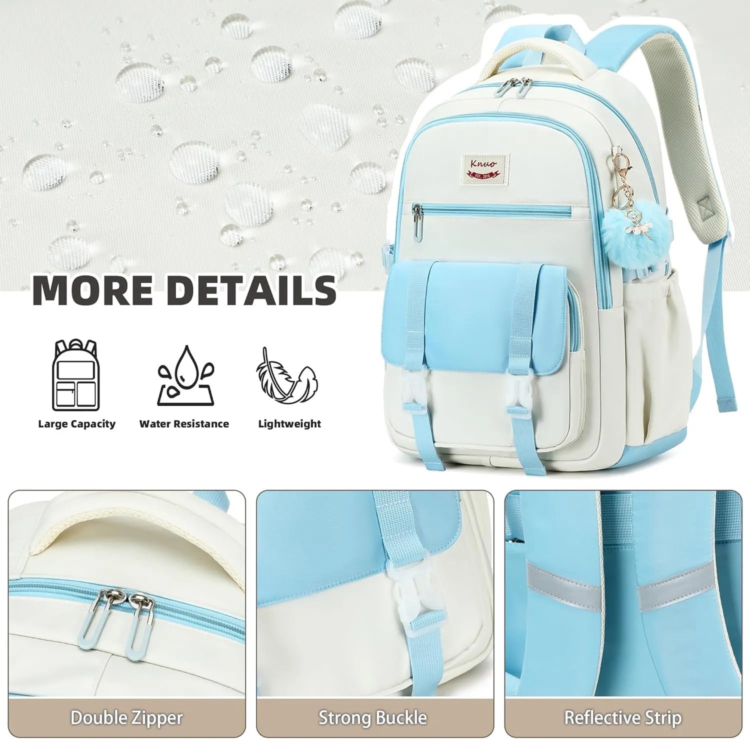Backpacks for Girls,Laptop Bags for Women Men,3pcs Backpack with Lunch Bag Pencil Pouch Case for Teens Girl Kids Bookbag Elementary Middle School College Back Packs Student Daypack Blue Set