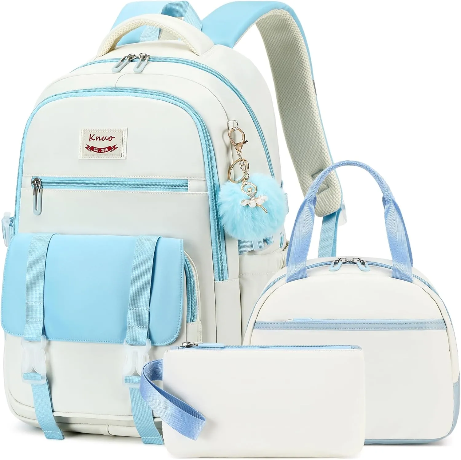 Backpacks for Girls,Laptop Bags for Women Men,3pcs Backpack with Lunch Bag Pencil Pouch Case for Teens Girl Kids Bookbag Elementary Middle School College Back Packs Student Daypack Blue Set