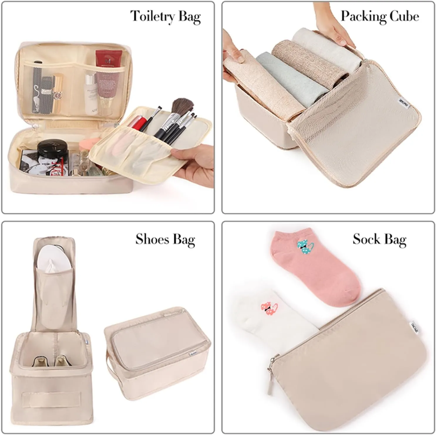BAGAIL 8 Set Packing Cubes Luggage Organizer Bags for Travel Accessories-Cream