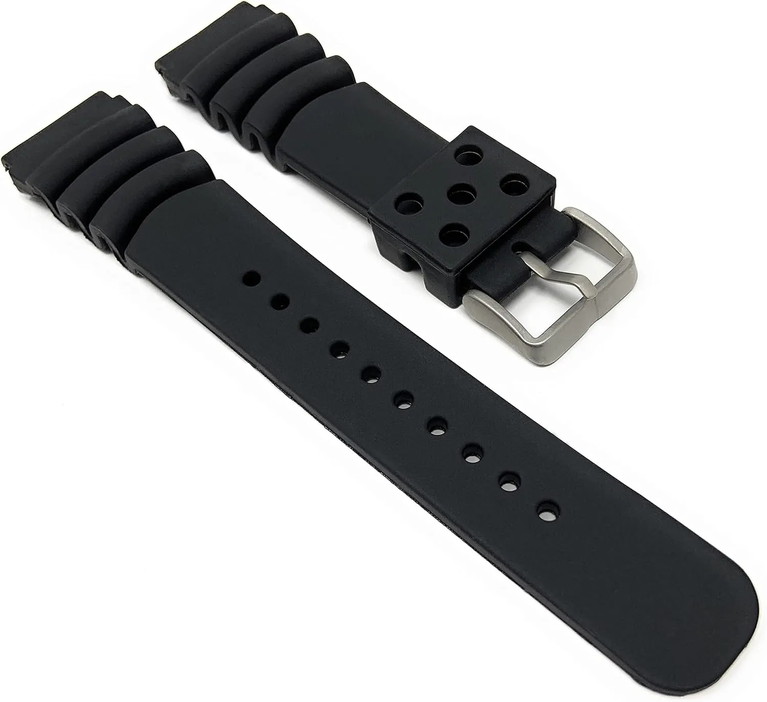 Bandini Mens Rubber Dive Watch Bands, Replacement Diver Watch Strap for Seiko and for Citizen Promaster - Curved Lines - 20mm, 22mm, Black, Blue, Green, Orange