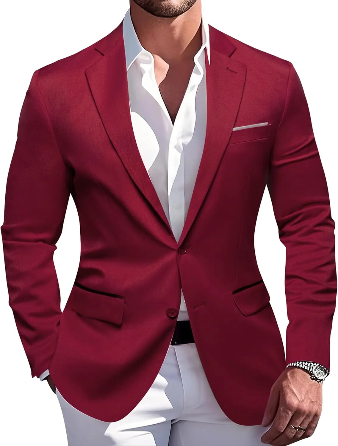 Barry.Wang Mens Casual Sport Coat Solid Blazer Tuxedo Suit Jacket Regular Fit Wedding Business Gift