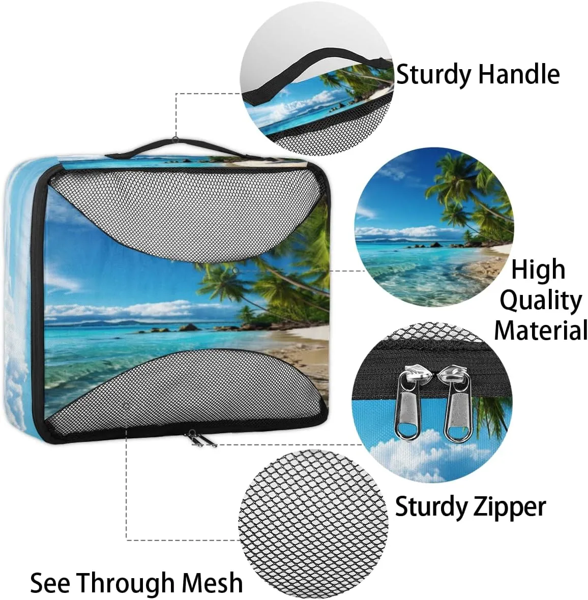 Beach Palm Tree Travel Packing Cubes 4 Set, Tropical Tree Luggage Packing Organizers Carry on Suitcase Storage Mesh Bags Accessories
