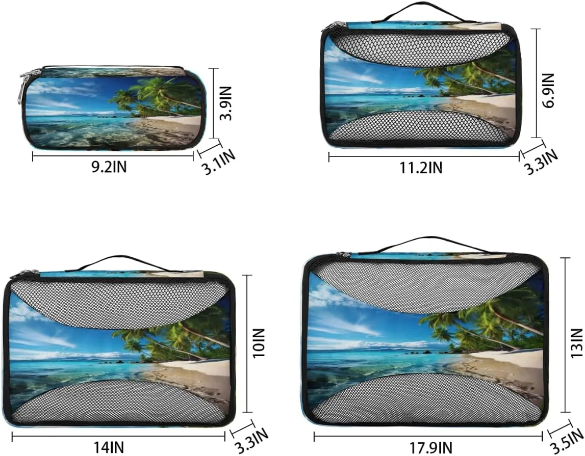 Beach Palm Tree Travel Packing Cubes 4 Set, Tropical Tree Luggage Packing Organizers Carry on Suitcase Storage Mesh Bags Accessories