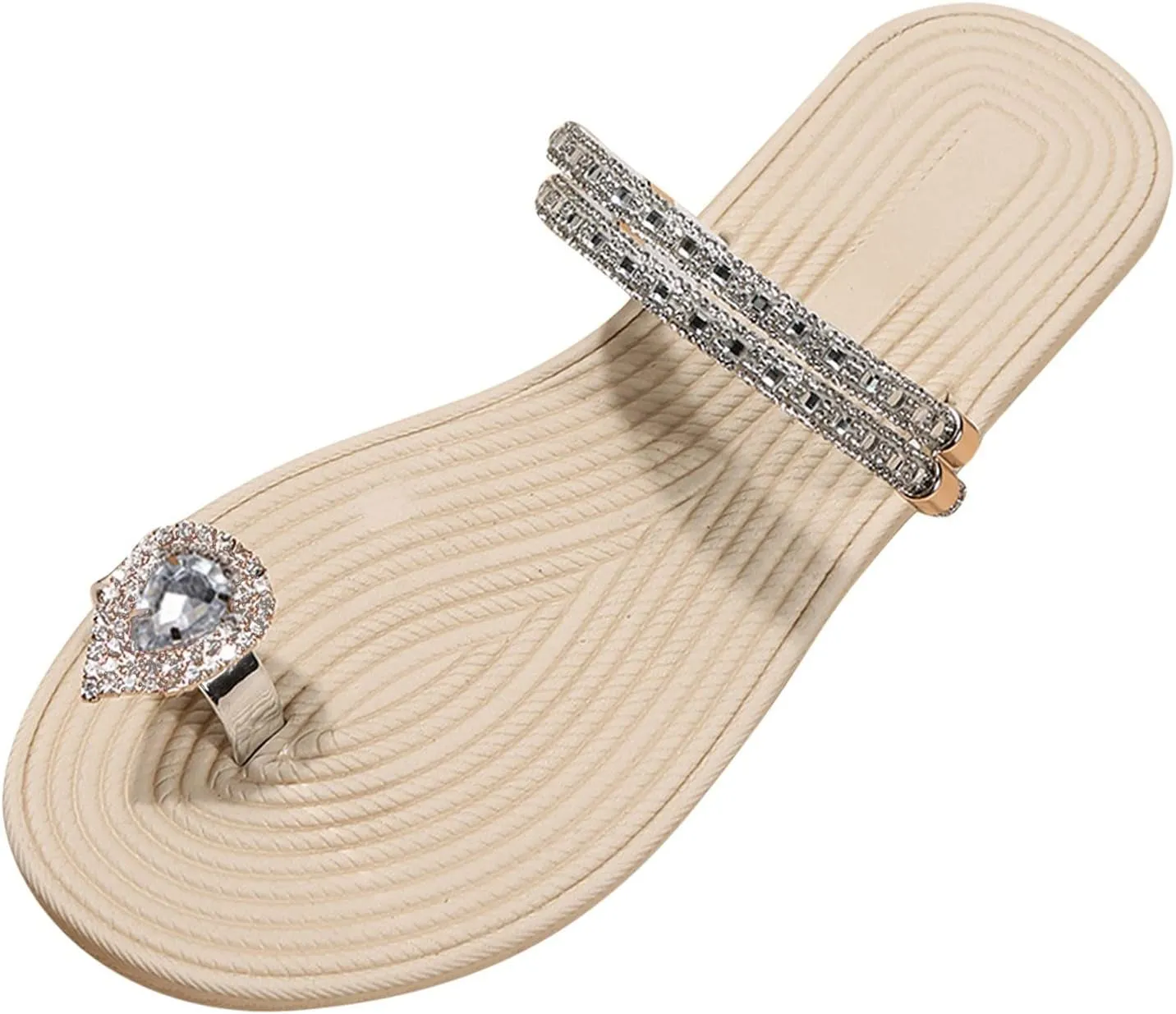 Beach Slippers for Women Summer Clip Toe Walking Sandals Rhinestone Flats Sandals Clogs Casual Lightweight Dressy Flip Flops Vacation Shoes Comfortable Breathable Straps Sandal