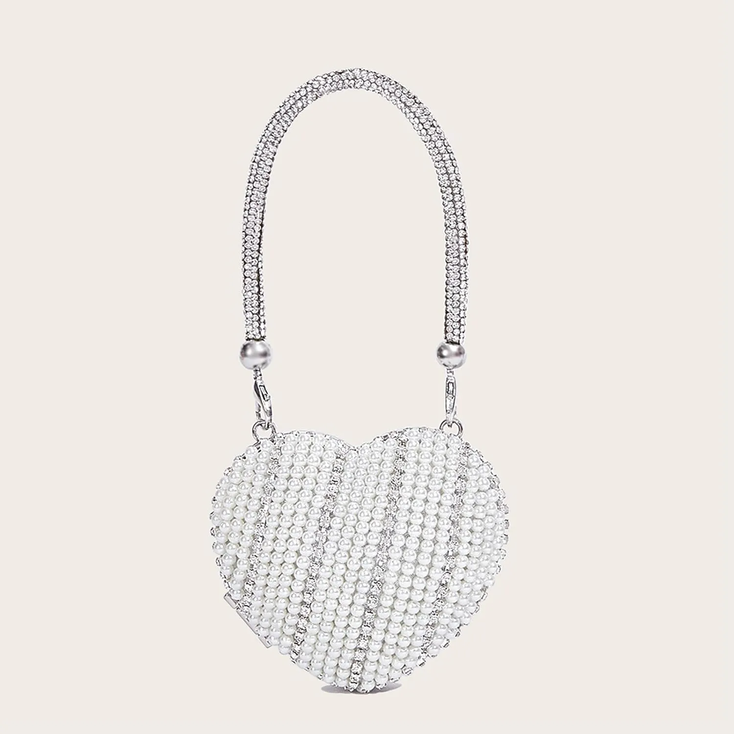 Beaded Purse Pearl Diamond Beaded Heart Handbag for Women Dressy Fashionable Wedding Guest Crossbody Bags Party Bridal