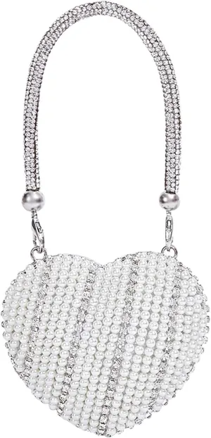 Beaded Purse Pearl Diamond Beaded Heart Handbag for Women Dressy Fashionable Wedding Guest Crossbody Bags Party Bridal