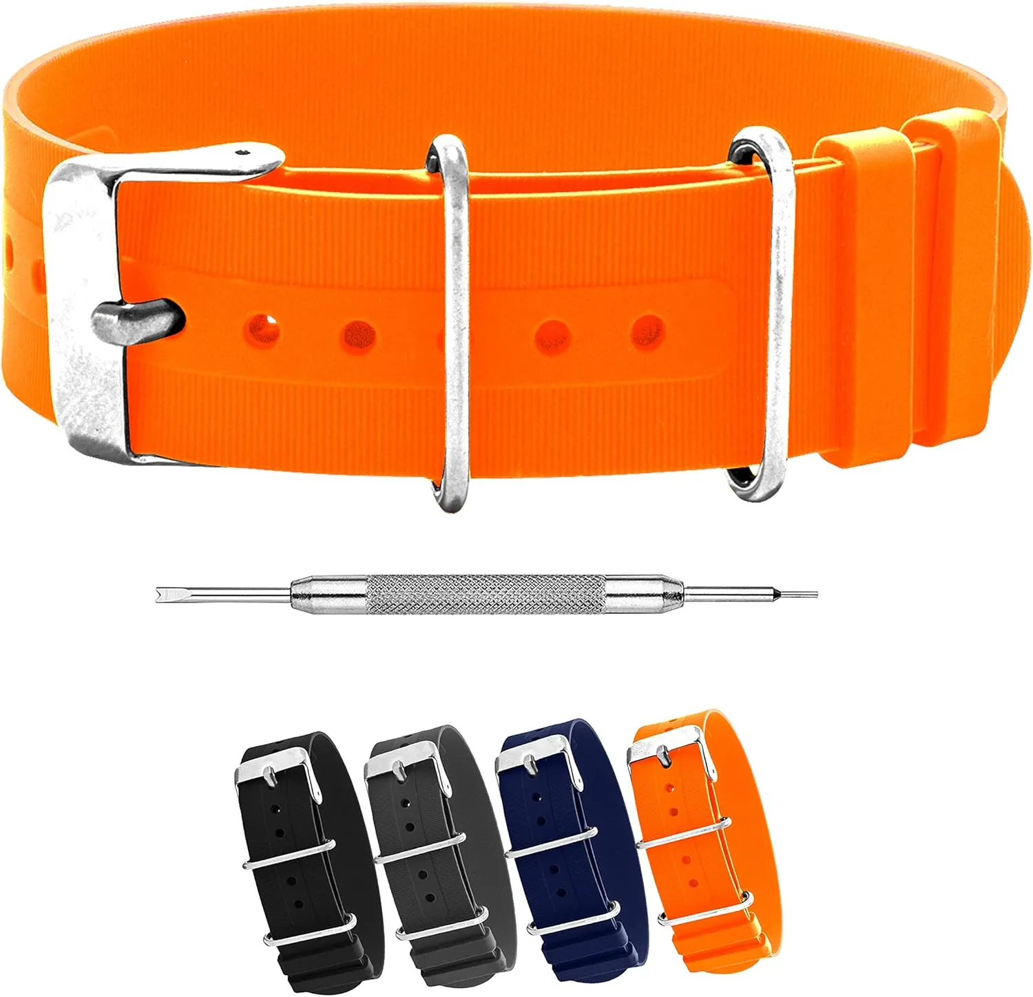 Benchmark Basics Silicone Watch Band - Single Pass Rubber Strap - 18mm, 20mm & 22mm - 4 Colors
