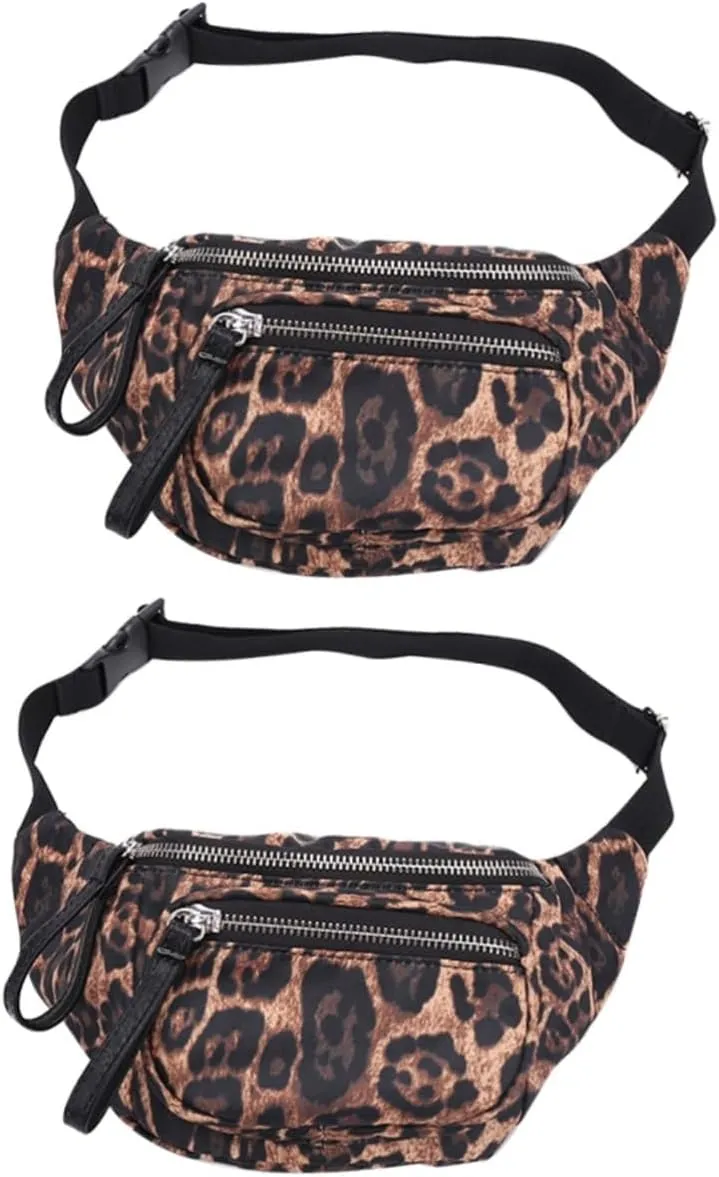 BESTYASH 2pcs Stylish Women's Leopard Print Waist Bag Compact and Versatile Zipper Pouch for Travel