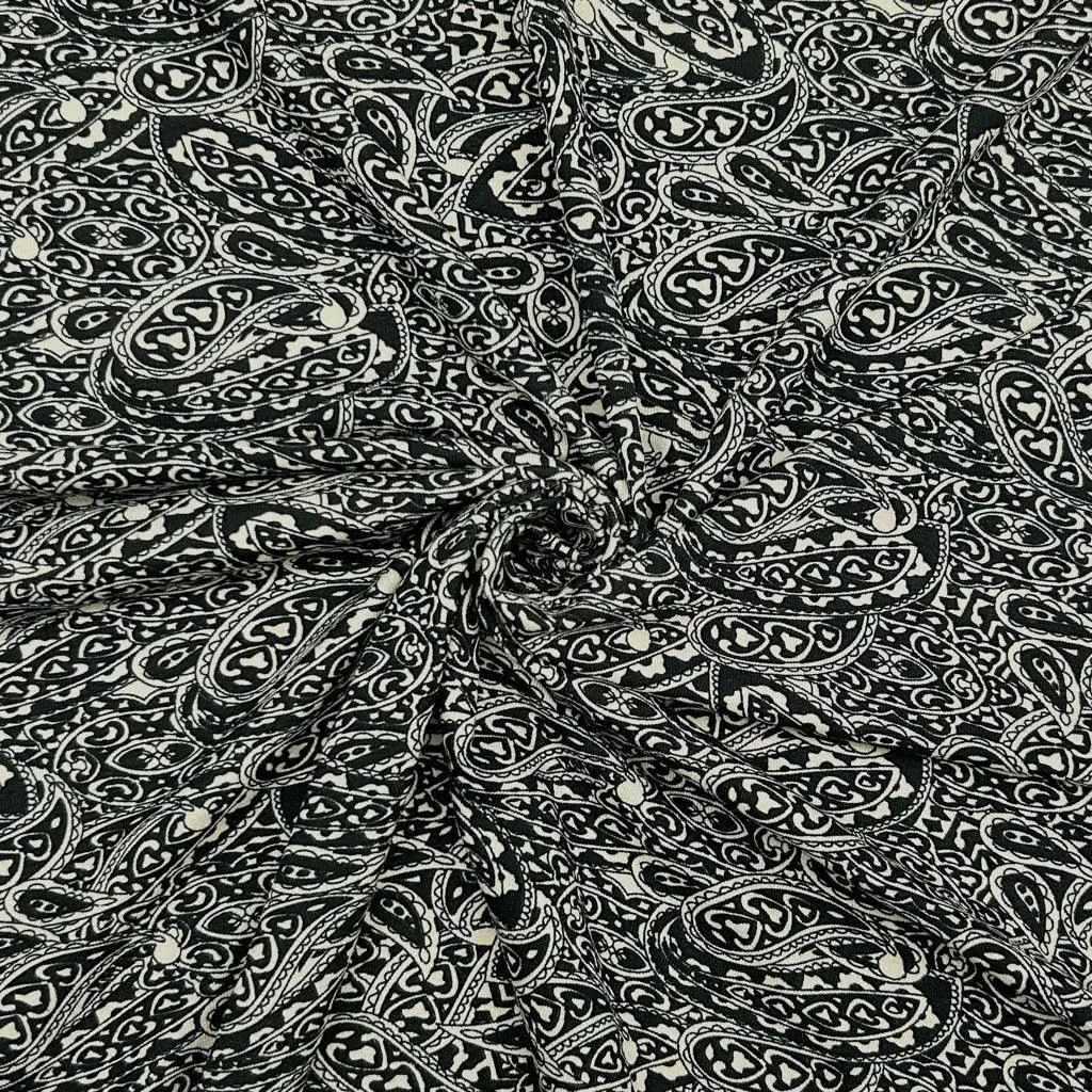Black and Beige Paisley Knit Fabric