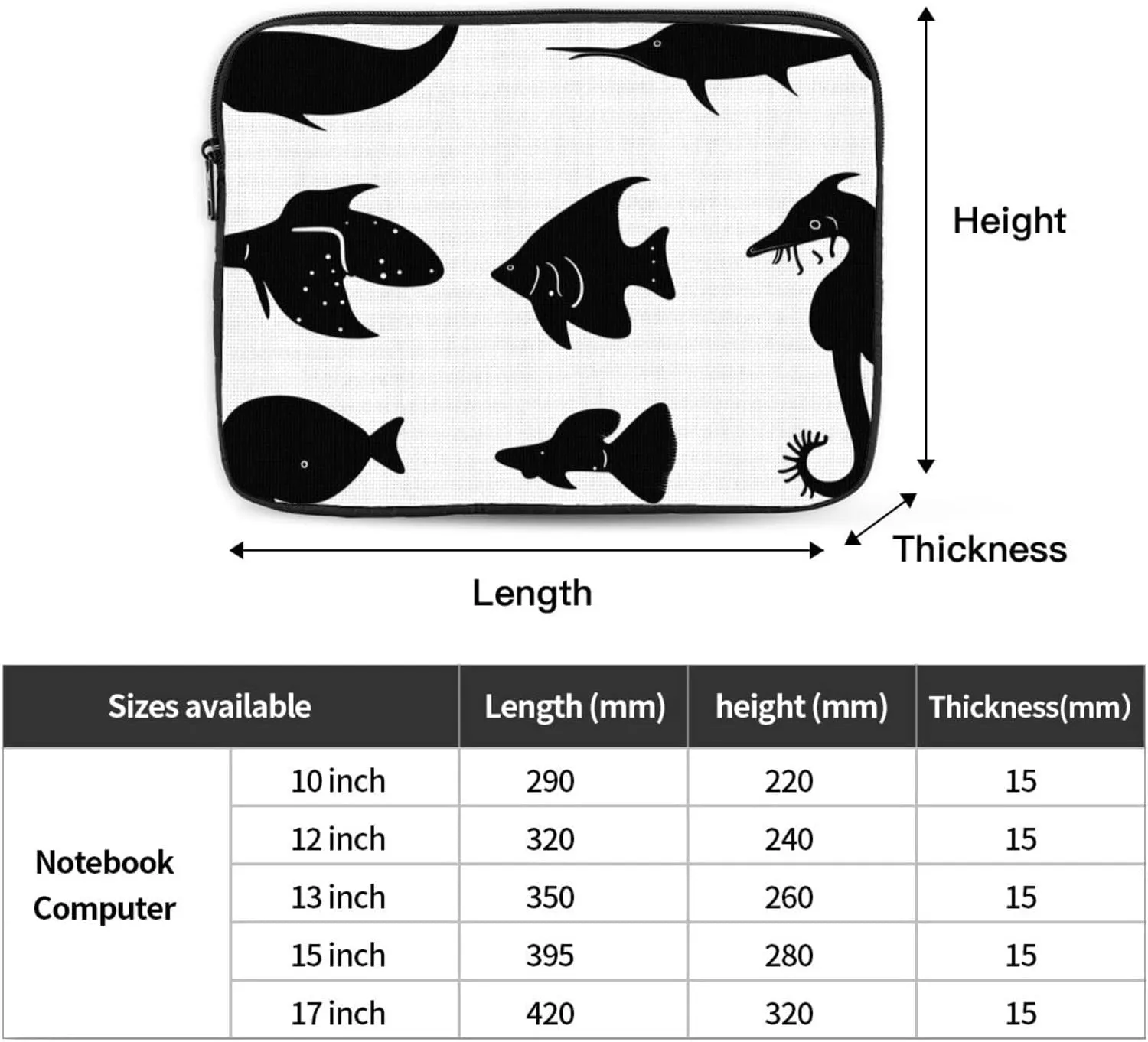 Black And White Fish Shockproof And Waterproof Computer Bag, Suitable For Business Trips Office