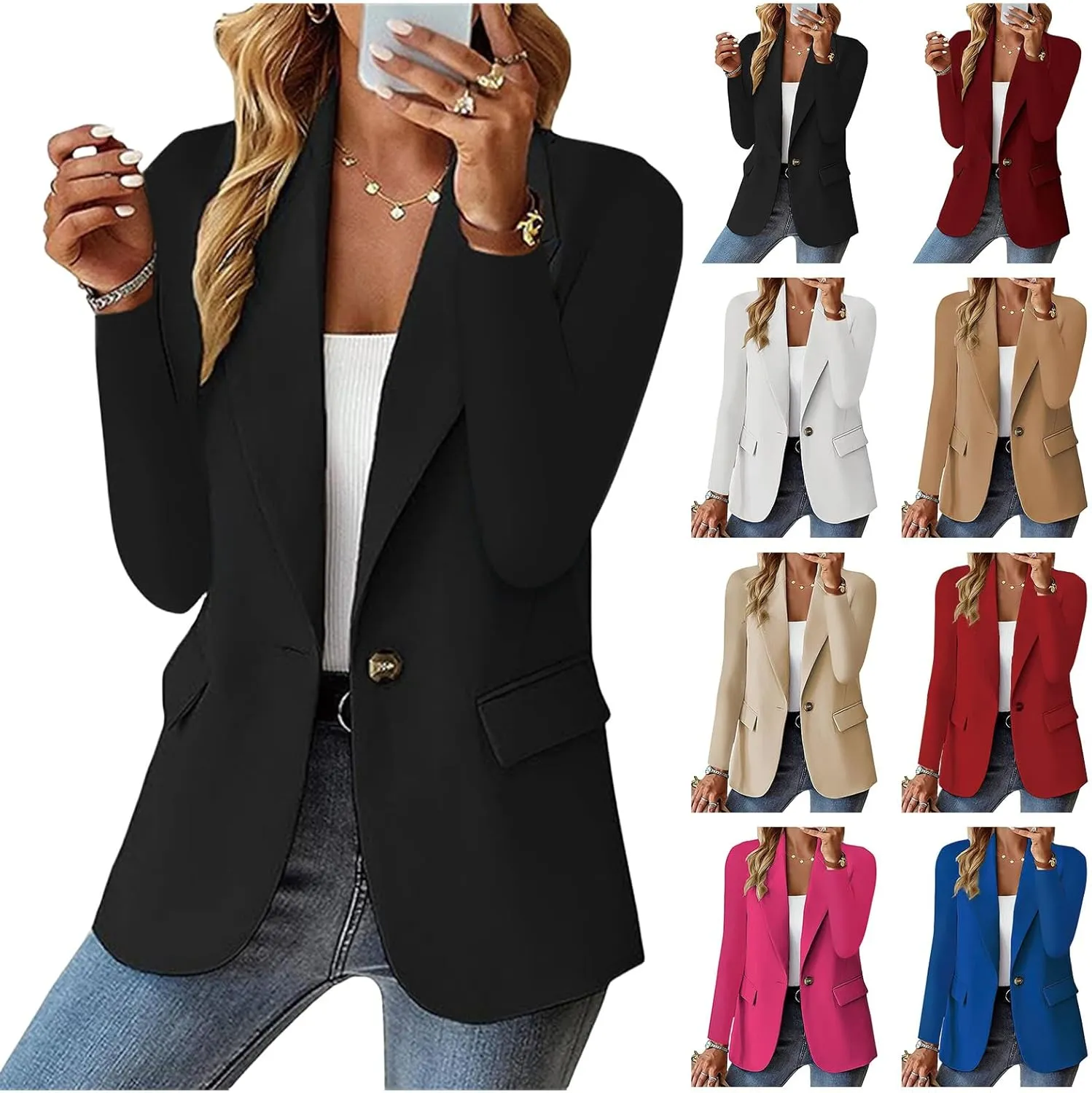 Blazers for Women Business Casual Lightweight Office Work Suit Jacket Elegant Lapel Long Sleeve Blazer with Pockets