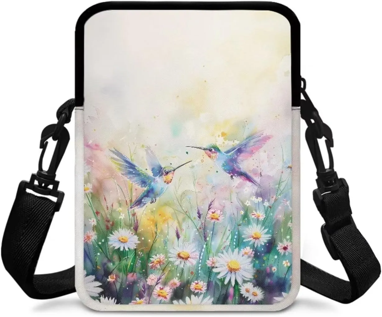 Blue Hummingbird Bird Daisy Leaves Crossbody Bags, 2 Layer Toddler Girls Messenger Cross Body Bag Small Satchel Sling Bags Study Supplies for School Travel Outdoor