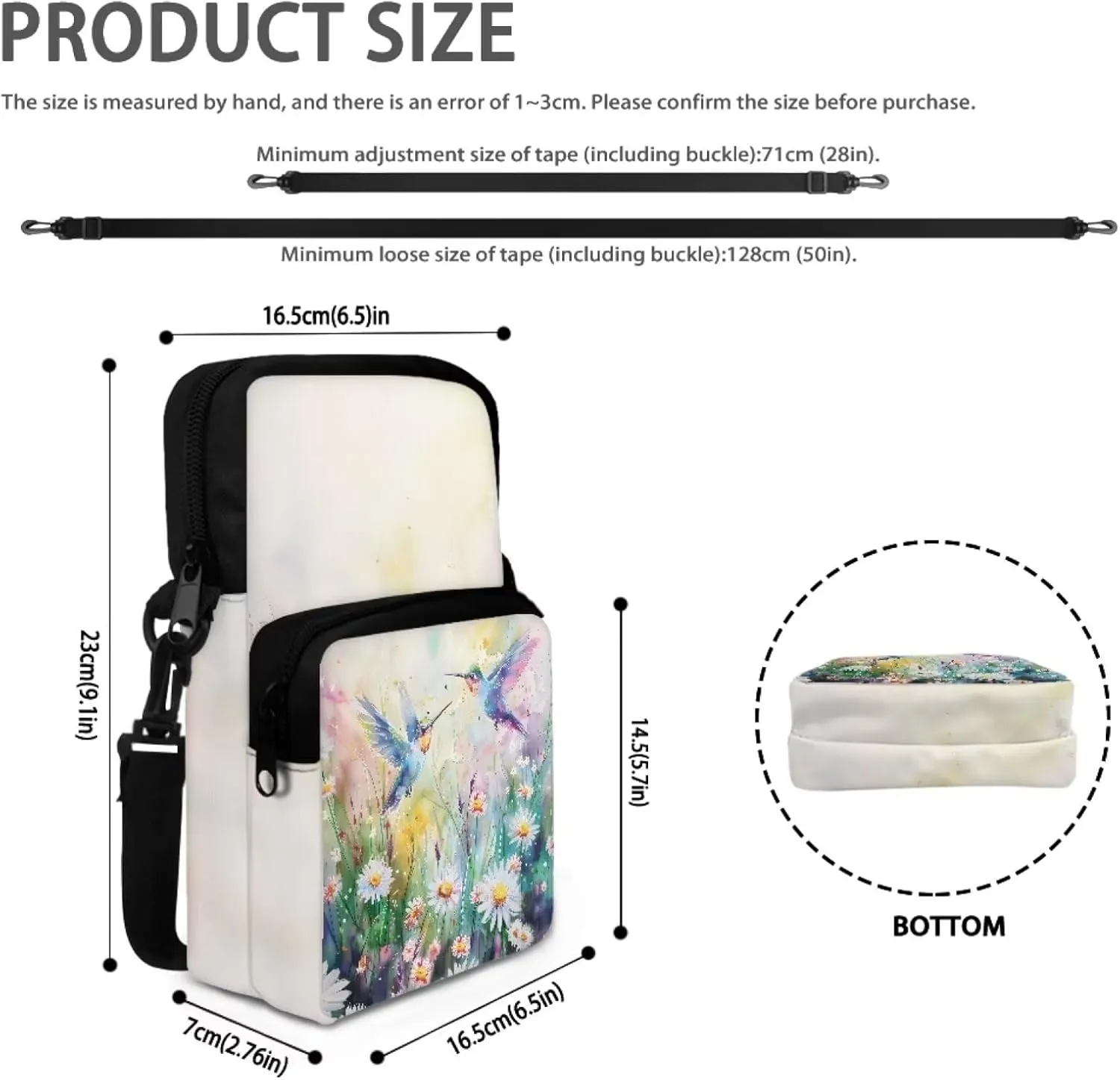Blue Hummingbird Bird Daisy Leaves Crossbody Bags, 2 Layer Toddler Girls Messenger Cross Body Bag Small Satchel Sling Bags Study Supplies for School Travel Outdoor