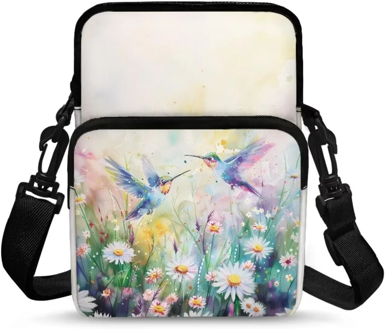 Blue Hummingbird Bird Daisy Leaves Crossbody Bags, 2 Layer Toddler Girls Messenger Cross Body Bag Small Satchel Sling Bags Study Supplies for School Travel Outdoor