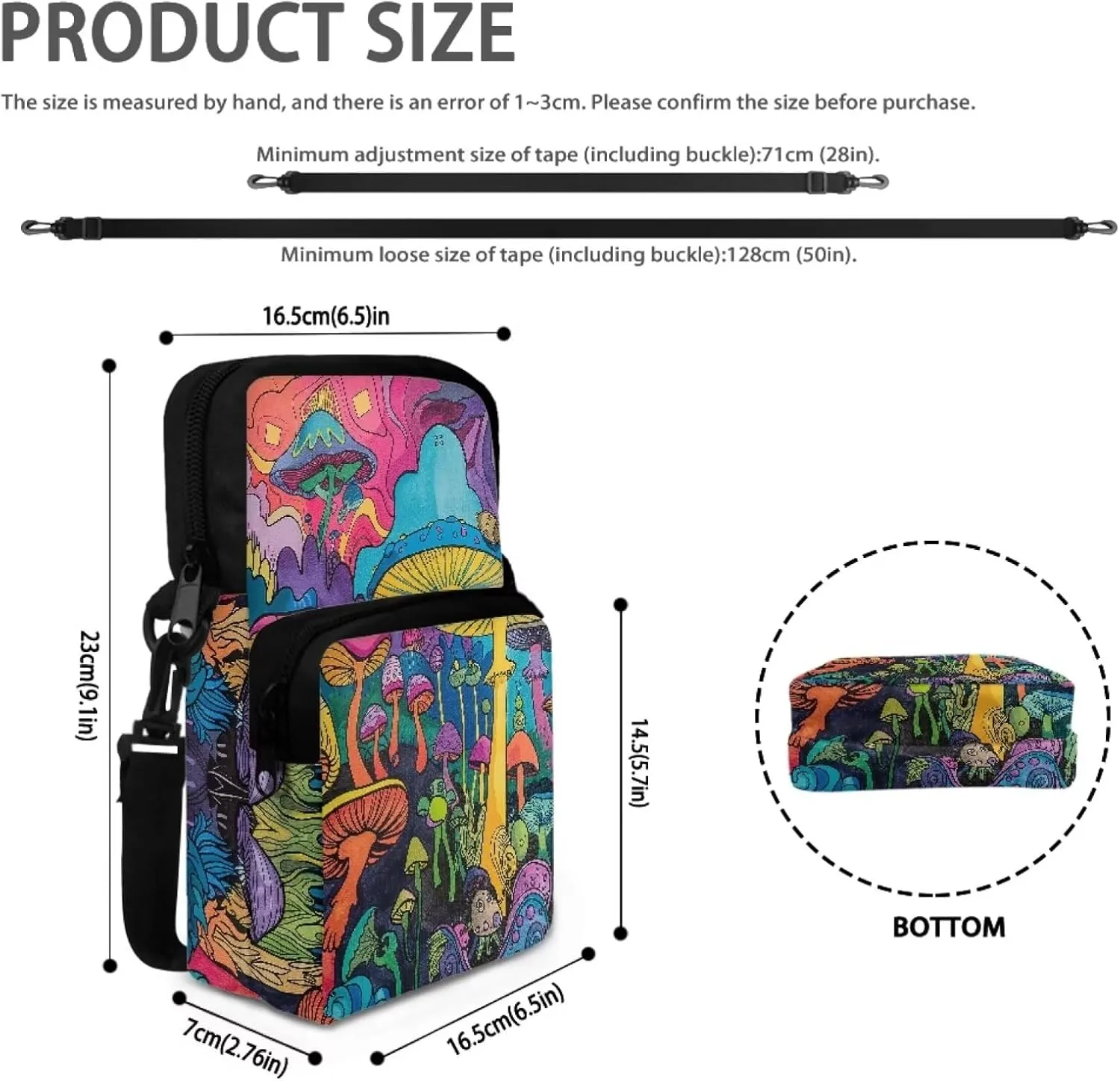 Blue Purple Mushroom Forest Pattern Kids Girls Boys Crossbody Bags, 2 Layers Shoulder Bag Travel Outdoor Chest Bags Satchel Bag with Adjustable Shoulder Strap
