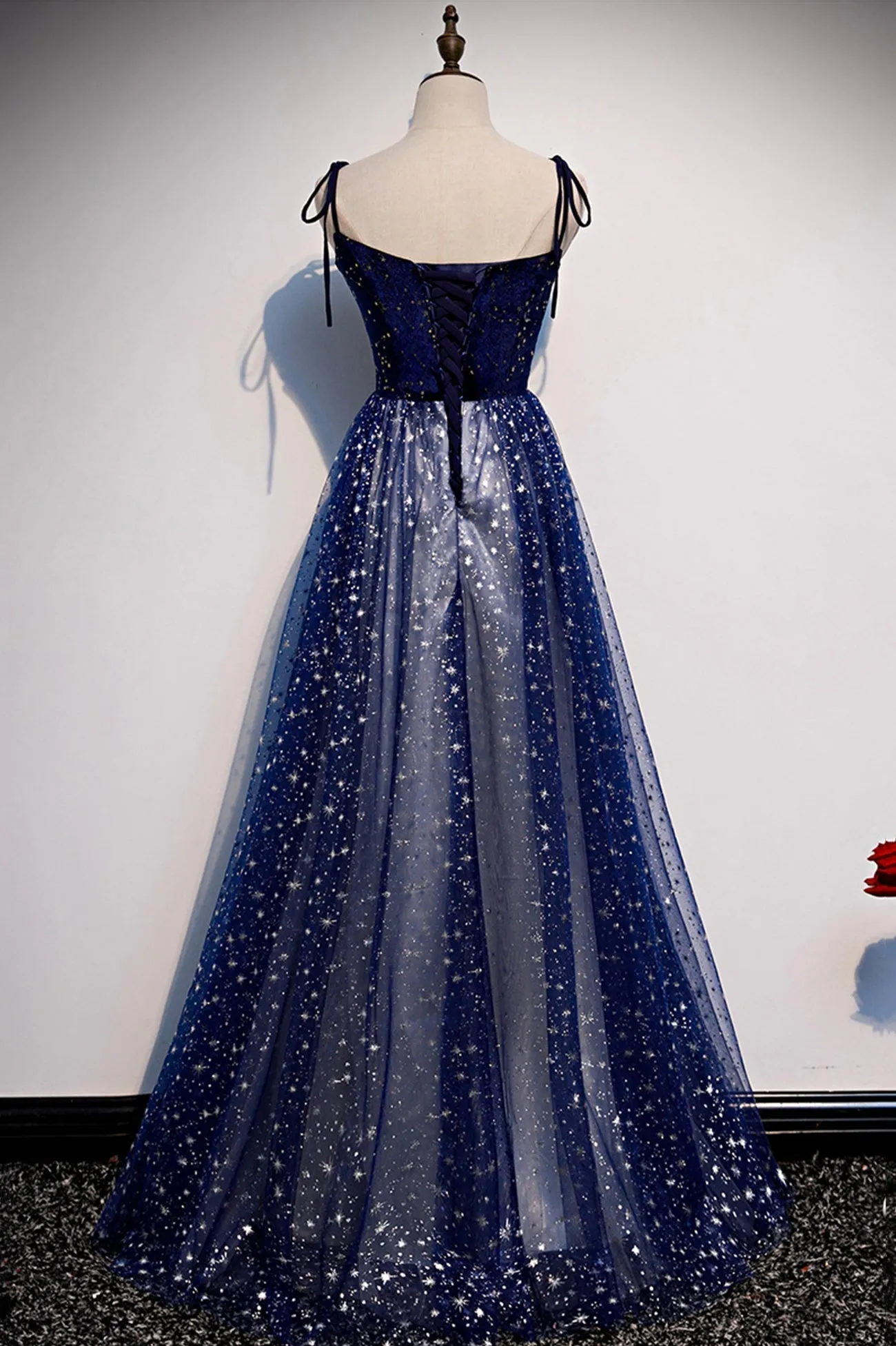 Blue Tulle Long A-Line Prom Dresses Blue Evening Party Dresses