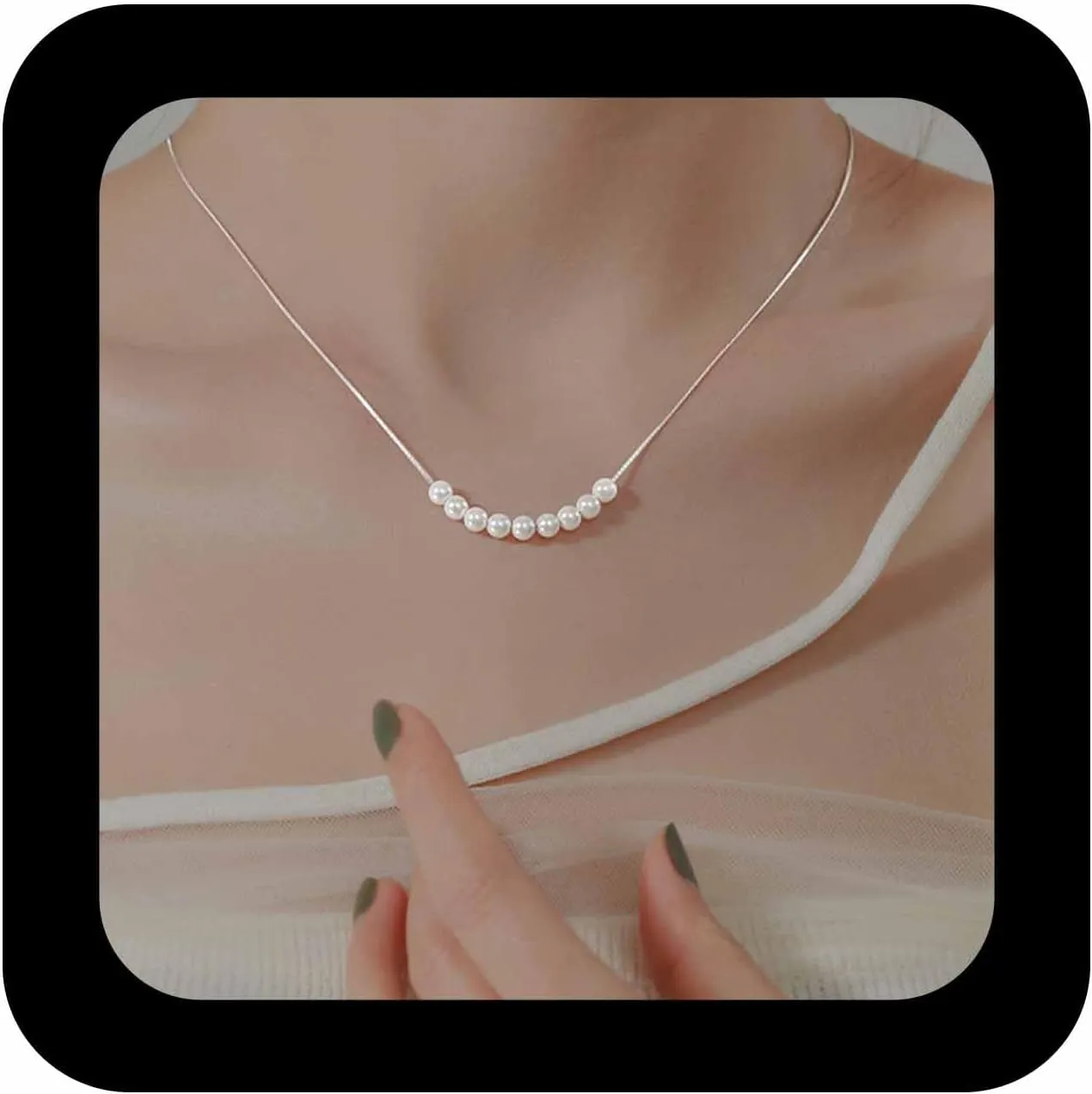 Bohemian Pearl Choker Necklace Silver Artificial Pearls Chain Necklace White Pearls Beaded Necklaces Minimalist Pearl Collar Necklaces Jewelry for Women